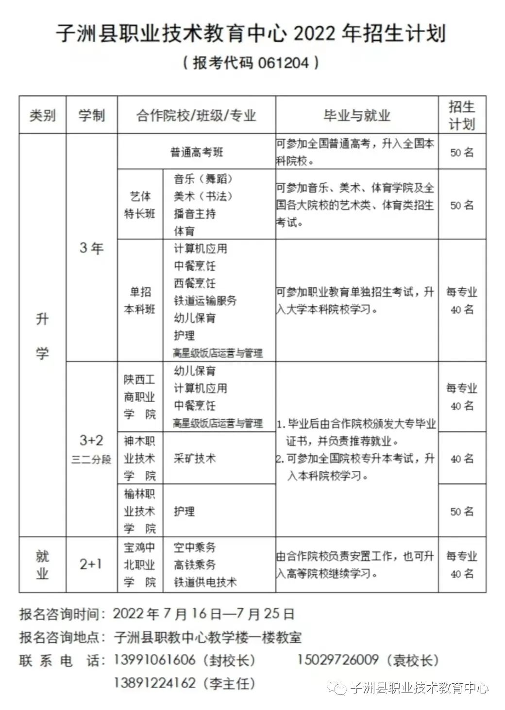 子洲县职业技术教育中心2022年招生简章